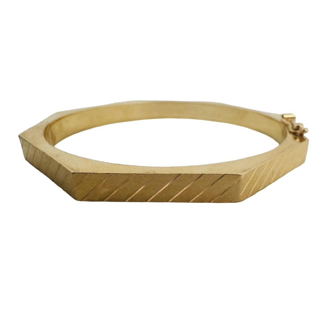 14k Yellow Gold 13.6g Vintage Striped 5.mm Octagonal Bangle Bracelet 6.75"