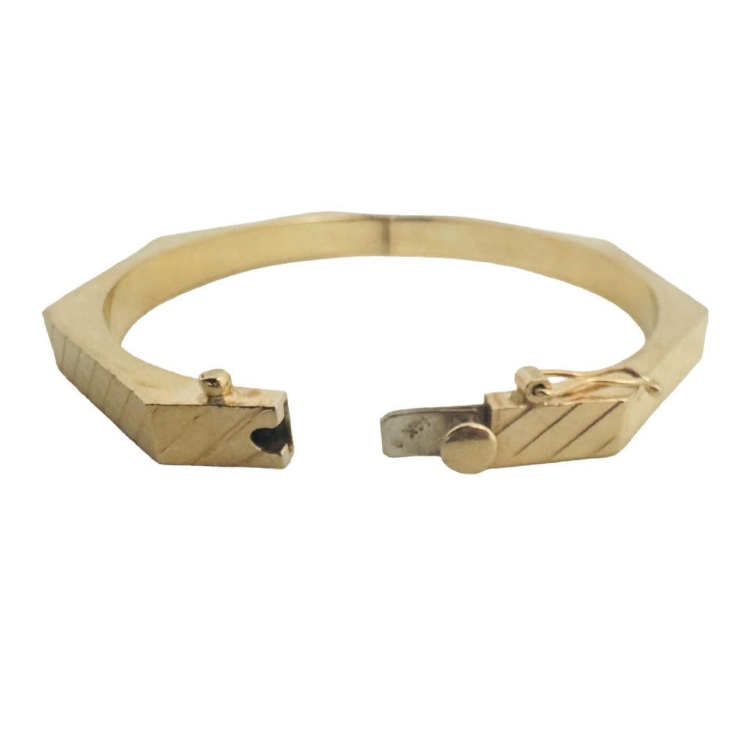 14k Yellow Gold 13.6g Vintage Striped 5.mm Octagonal Bangle Bracelet 6.75"