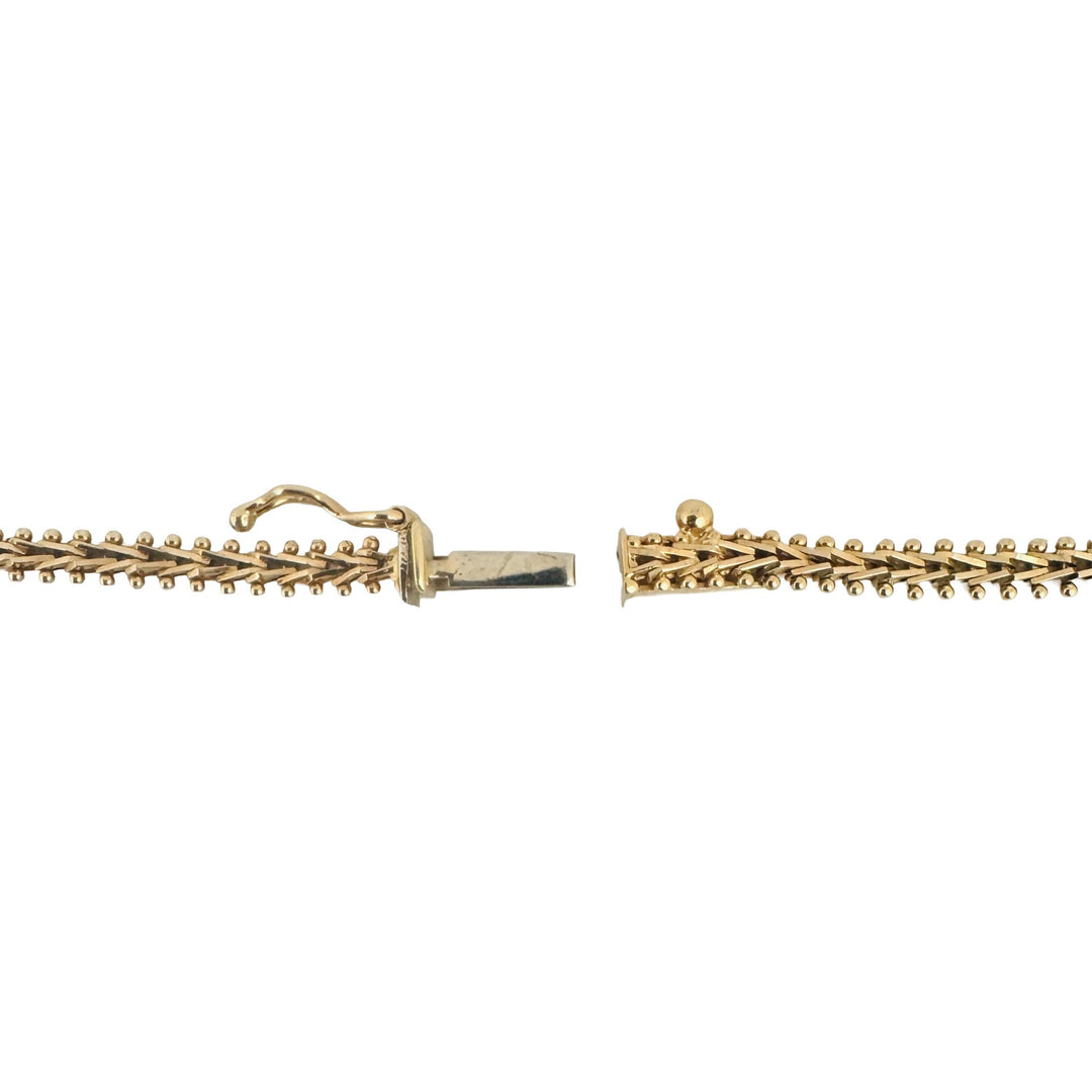 14k Yellow Gold 12g Imperial Gold Graduated Beaded Mirror Bar Link Necklace 17"
