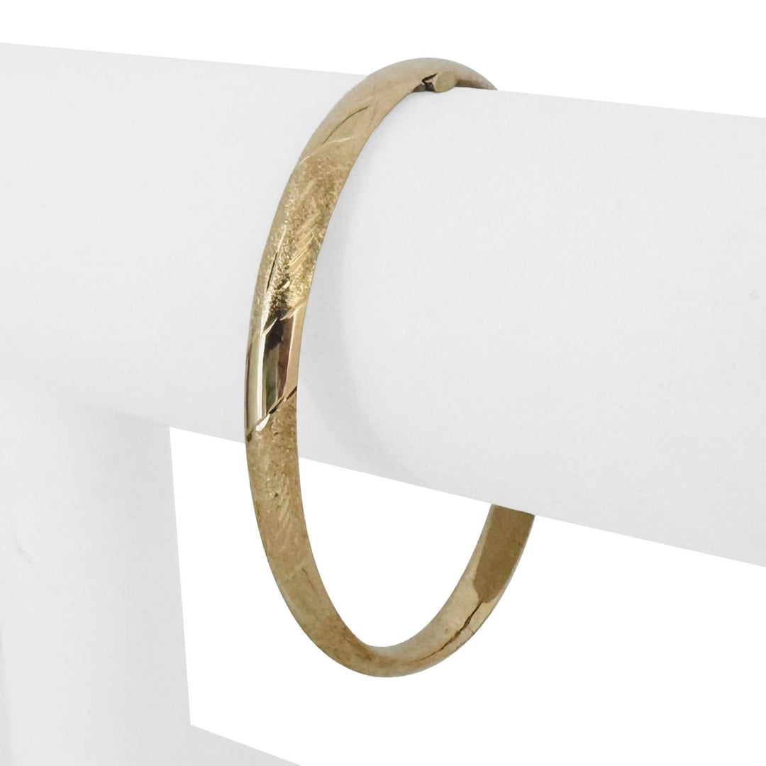 14k Yellow Gold 5.9g Hollow Light 6mm Striped Floral Bangle Bracelet 7.25"
