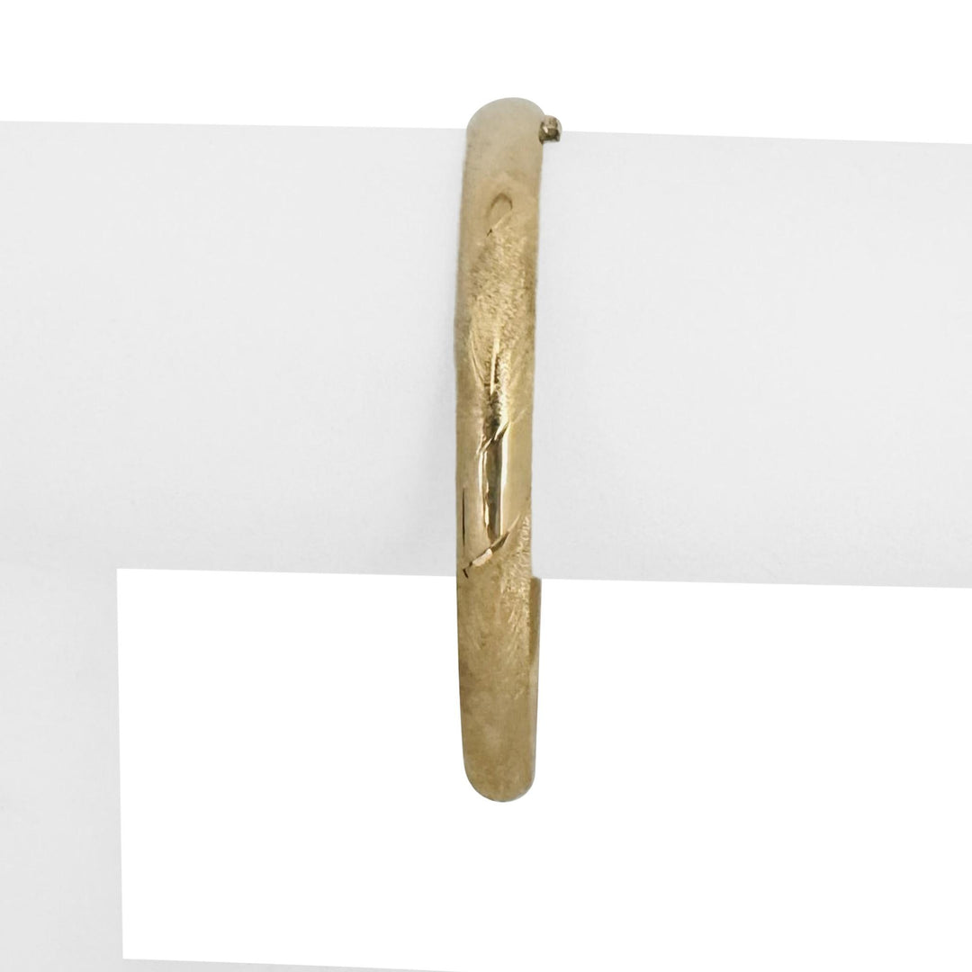 14k Yellow Gold 5.9g Hollow Light 6mm Striped Floral Bangle Bracelet 7.25"
