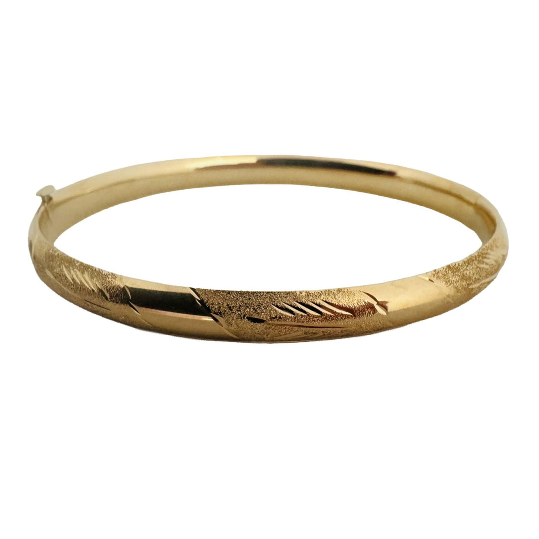 14k Yellow Gold 5.9g Hollow Light 6mm Striped Floral Bangle Bracelet 7.25"