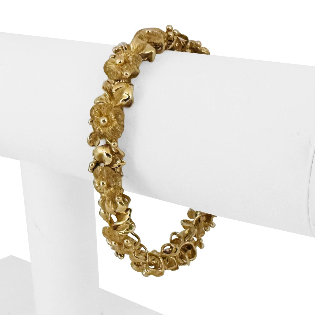 14k Yellow Gold 30g Solid Heavy 12mm Fancy Floral Link Bracelet 7"