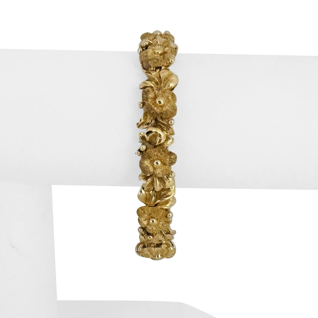 14k Yellow Gold 30g Solid Heavy 12mm Fancy Floral Link Bracelet 7"