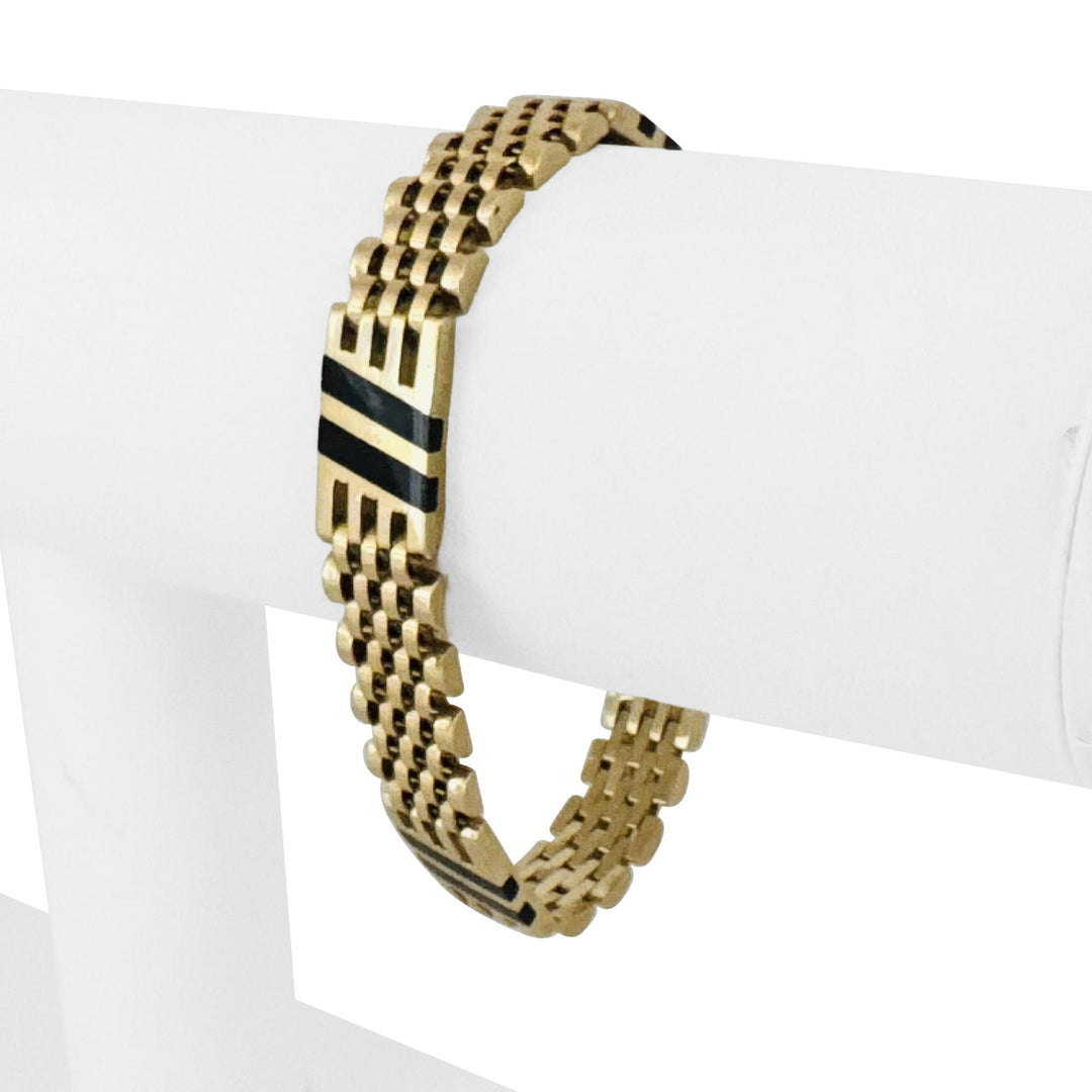 14k Yellow Gold 25.8g Solid Ladies 10mm Enamel Inlay Tank Link Bracelet 7"