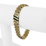 14k Yellow Gold 25.8g Solid Ladies 10mm Enamel Inlay Tank Link Bracelet 7"