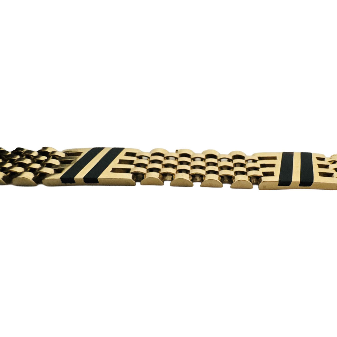 14k Yellow Gold 25.8g Solid Ladies 10mm Enamel Inlay Tank Link Bracelet 7"