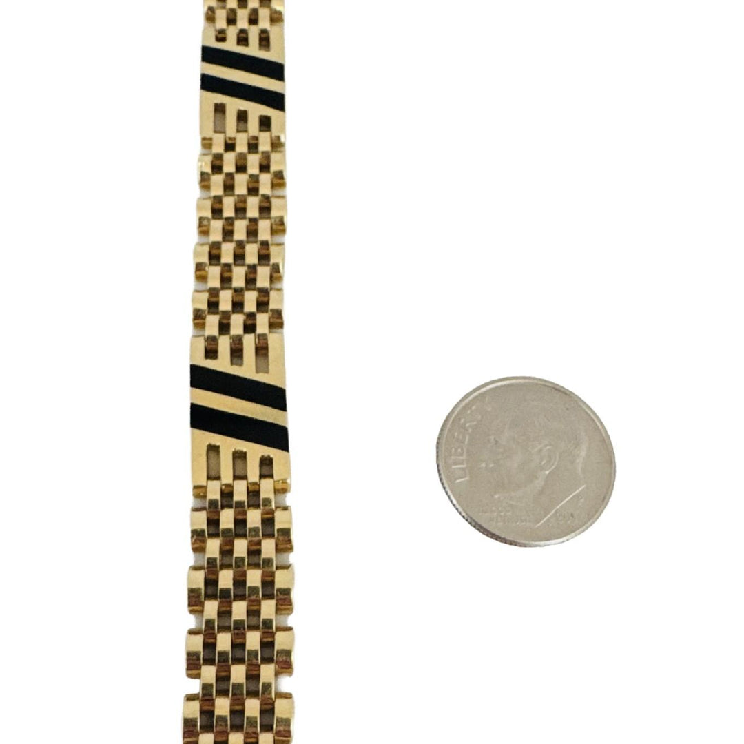 14k Yellow Gold 25.8g Solid Ladies 10mm Enamel Inlay Tank Link Bracelet 7"