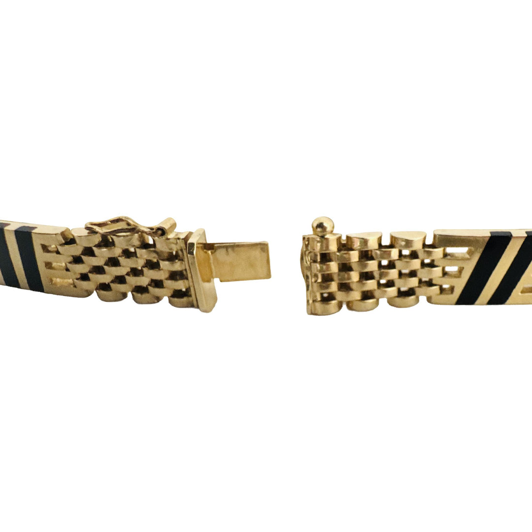 14k Yellow Gold 25.8g Solid Ladies 10mm Enamel Inlay Tank Link Bracelet 7"