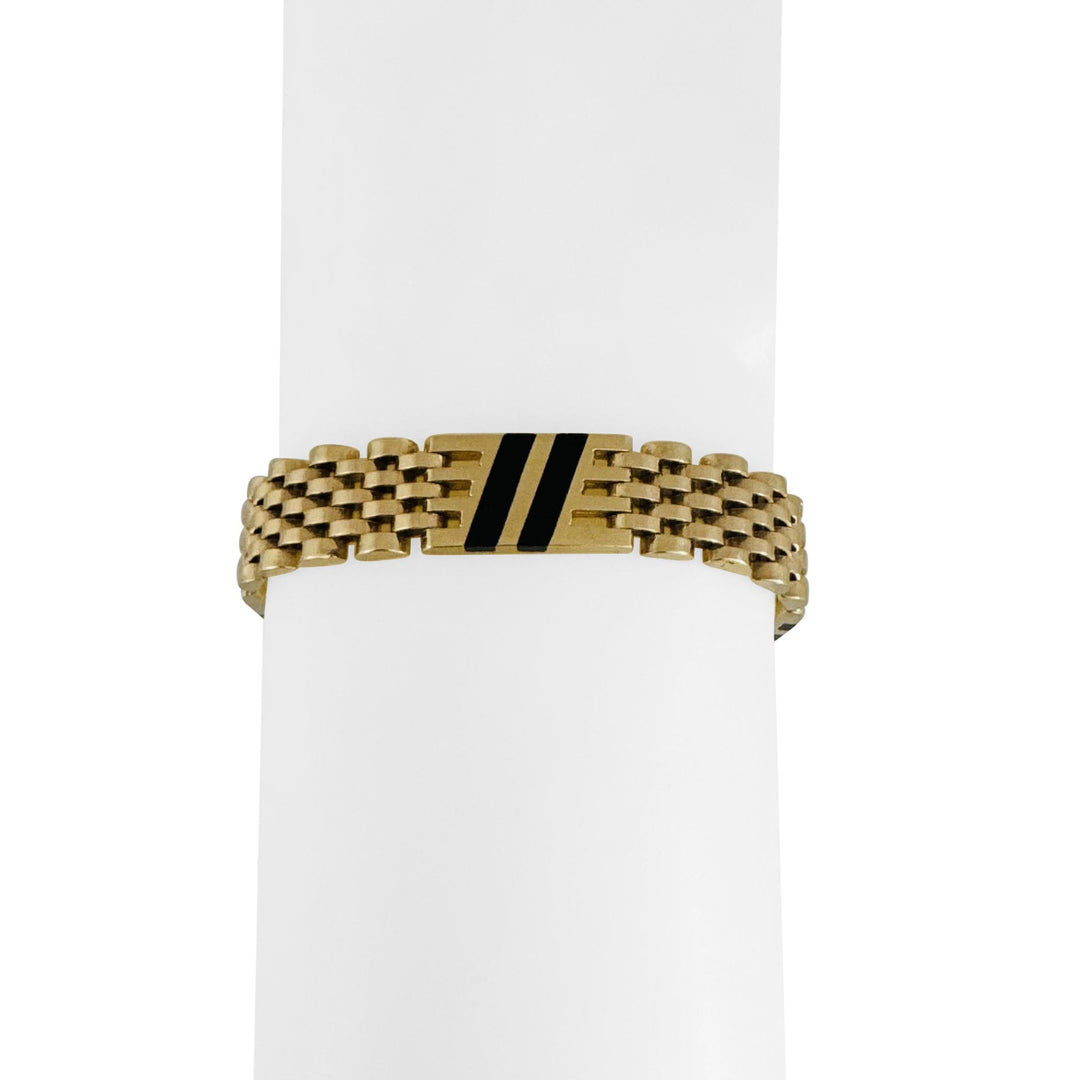 14k Yellow Gold 25.8g Solid Ladies 10mm Enamel Inlay Tank Link Bracelet 7"
