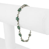 14k White Gold Emerald and Diamond Floral Cluster Link Bracelet 7"