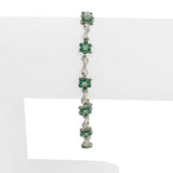 14k White Gold Emerald and Diamond Floral Cluster Link Bracelet 7"