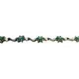 14k White Gold Emerald and Diamond Floral Cluster Link Bracelet 7"
