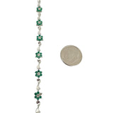 14k White Gold Emerald and Diamond Floral Cluster Link Bracelet 7"