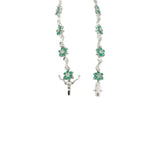 14k White Gold Emerald and Diamond Floral Cluster Link Bracelet 7"