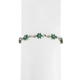 14k White Gold Emerald and Diamond Floral Cluster Link Bracelet 7"