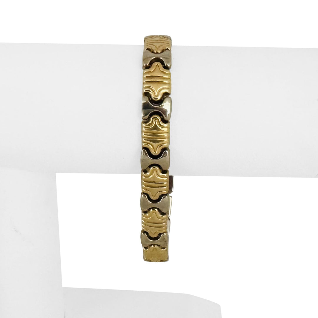 14k Yellow and White Gold 15g Ladies 9mm Fancy Link Bracelet Italy 7.25"
