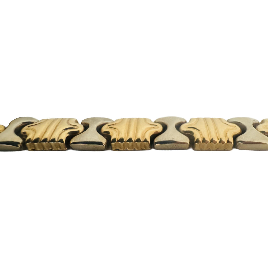 14k Yellow and White Gold 15g Ladies 9mm Fancy Link Bracelet Italy 7.25"