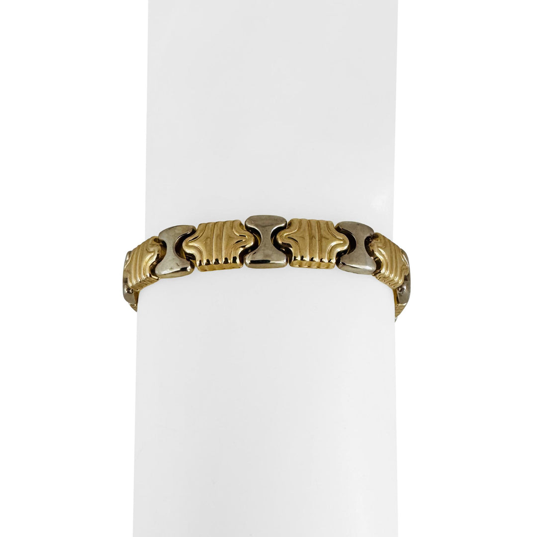 14k Yellow and White Gold 15g Ladies 9mm Fancy Link Bracelet Italy 7.25"