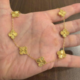21k Yellow Gold 21.2g Solid Cable Link Clover Motif Choker Necklace 13.5"