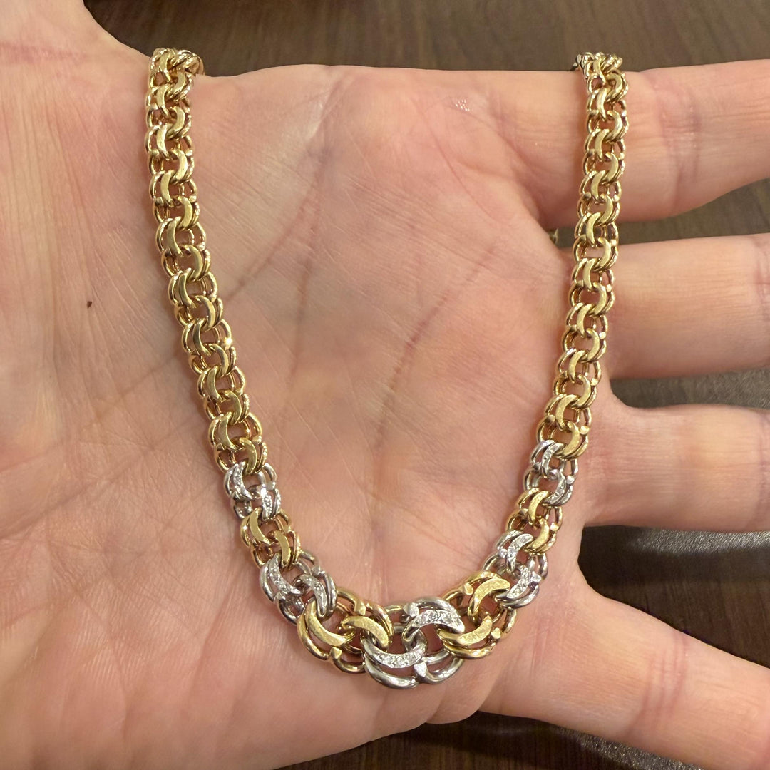 18k Yellow & White Gold 45g Solid Heavy Graduated Double Curb Link Necklace 16"
