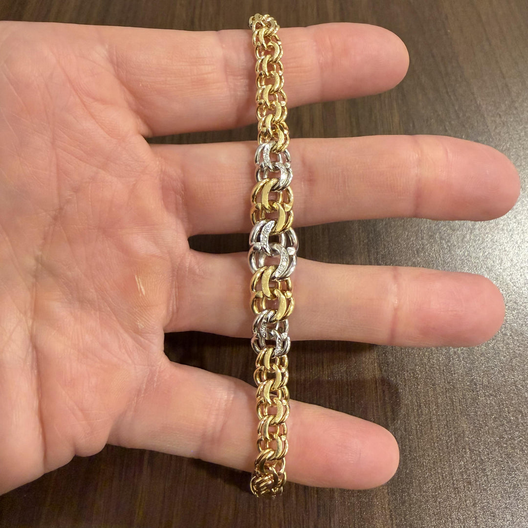 18k Yellow & White Gold 23.4g Solid Graduated Double Curb Link Bracelet 6.75"
