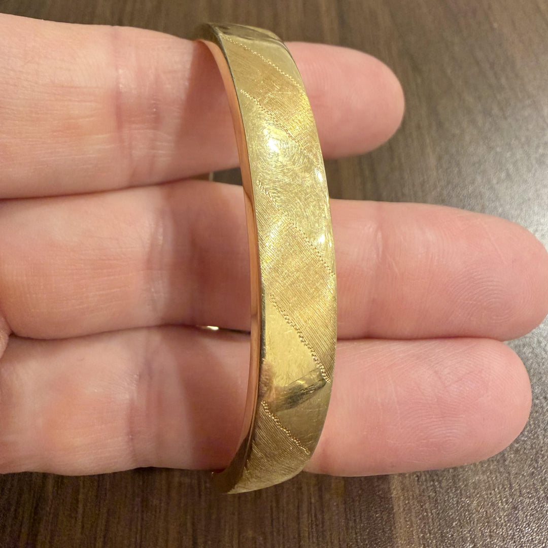 18k Yellow Gold 20.3g Heavy Polished & Brushed Striped Bangle Bracelet Italy 7"