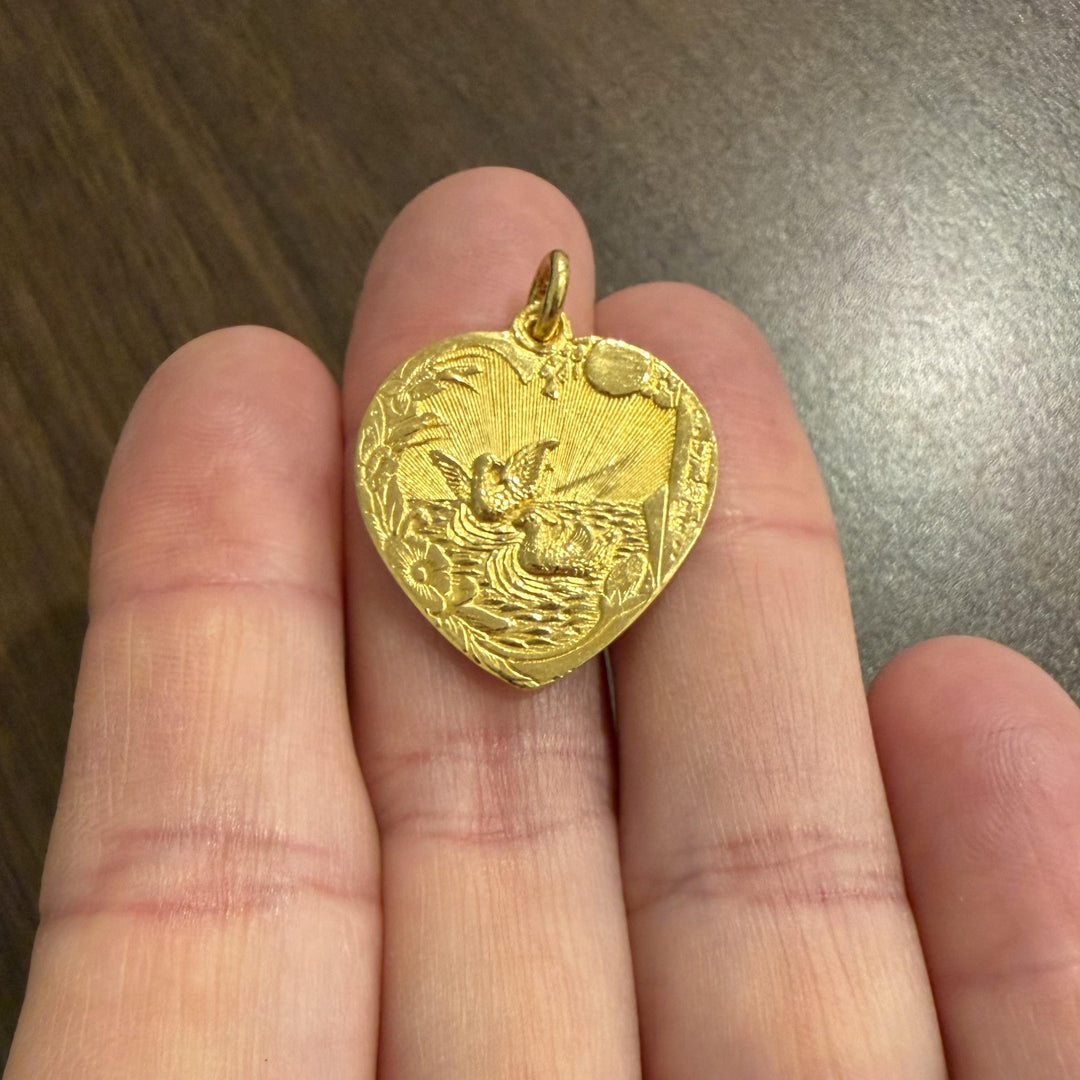 24k Pure Yellow Gold 6.7g Solid Asian Good Fortune Heart Charm Pendant