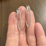 14k White Gold and 1cttw Diamond Inside Out Hoop Earrings 1.5"