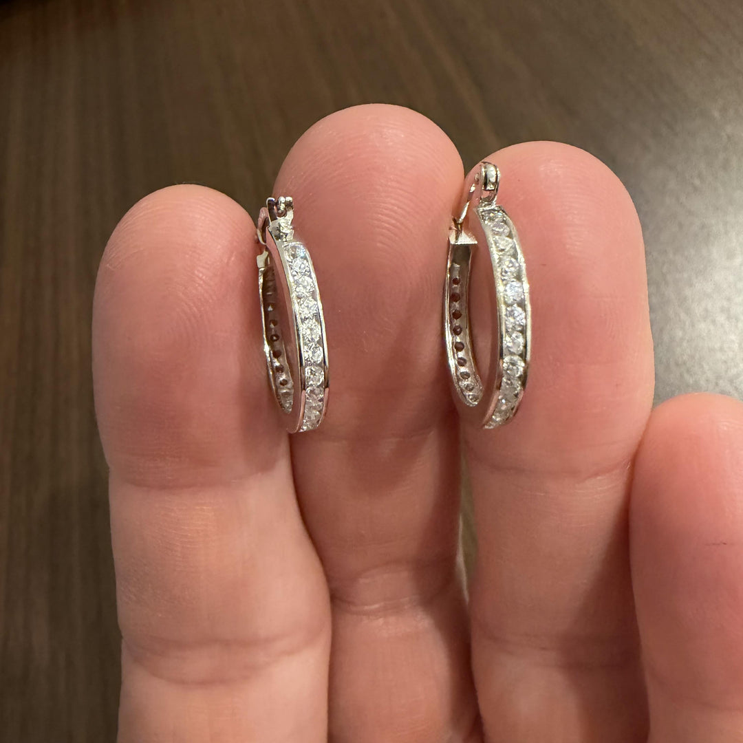 14k White Gold and 1cttw Diamond Eternity Hoop Earrings
