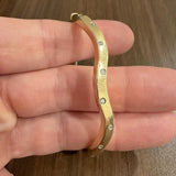14k Yellow Gold and Diamond 9.7g Curved Wave Bangle Bracelet 6.85"