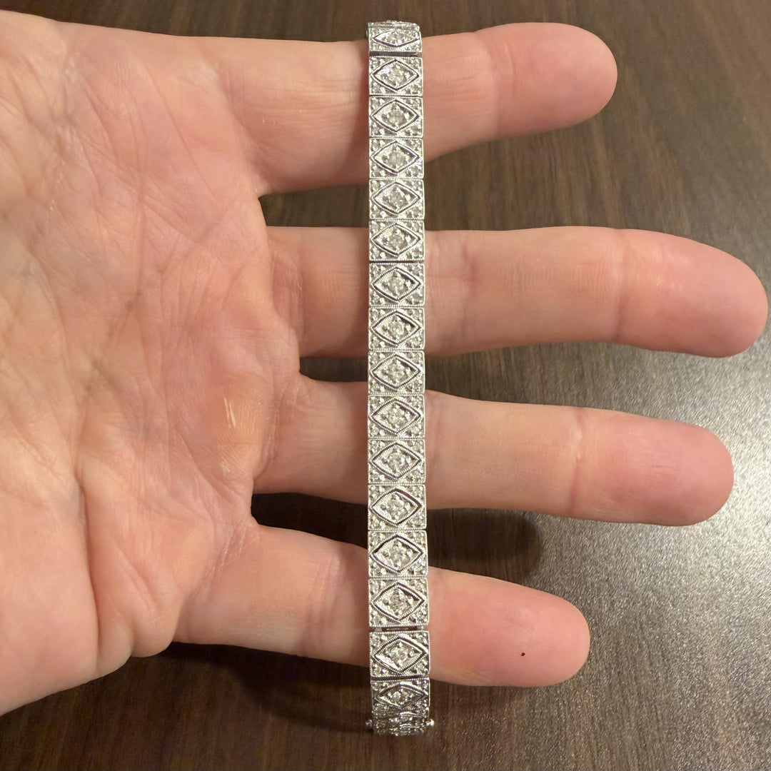 18k White Gold and 2.50cttw Diamond Vintage Intricate Panel Link Bracelet 7.25"