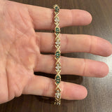 14k Yellow Gold Emerald and 1cttw Diamond Floral X Link Bracelet 6.75"