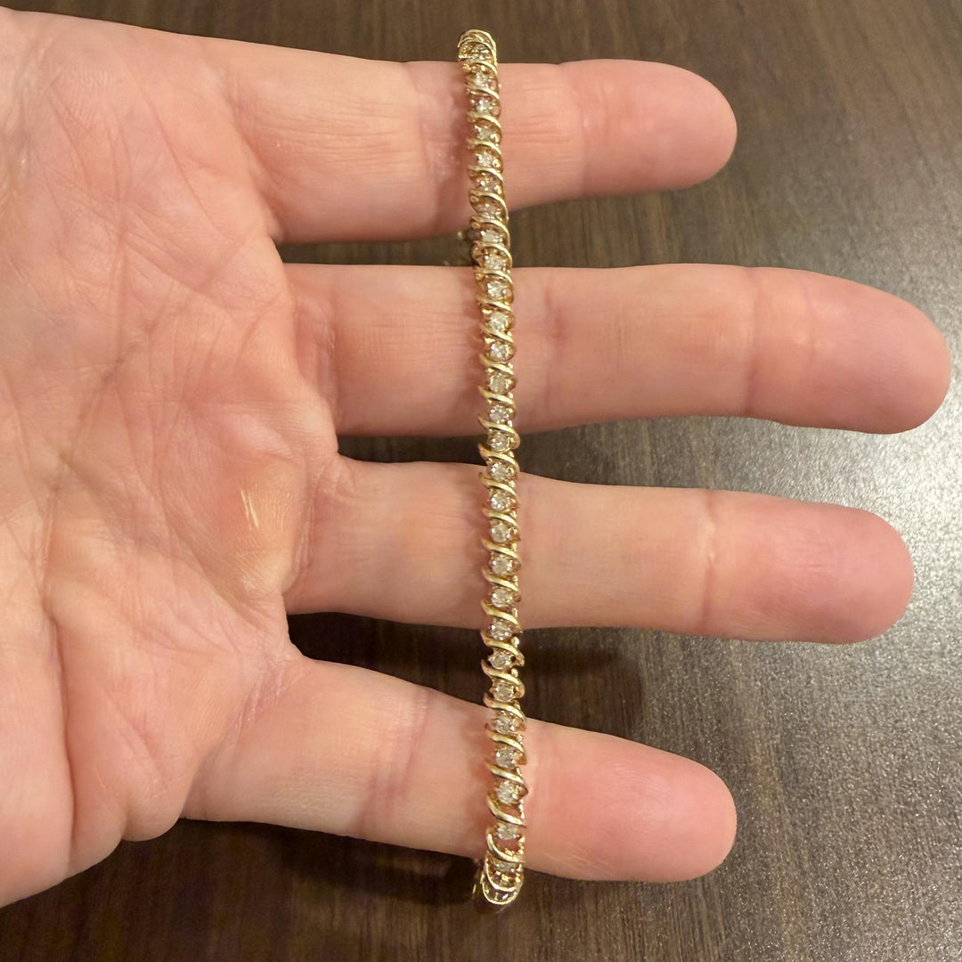 14k Yellow Gold and 2cttw Diamond S Link Vintage Tennis Bracelet 8"