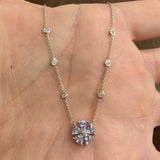 14k White Gold Tanzanite and Diamond Floral Pendant Necklace 16.5"