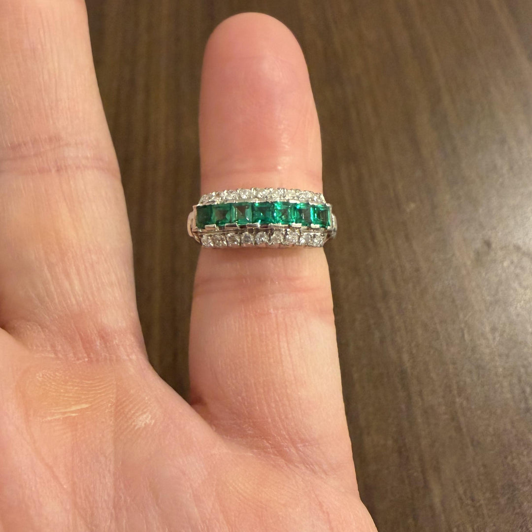 Platinum 0.58cttw Emerald and 0.28cttw Diamond Band Ring Size 5