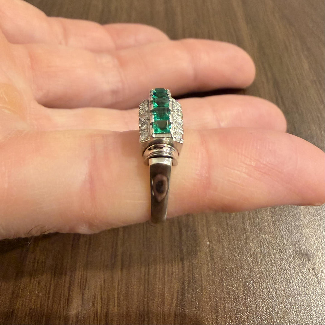 Platinum 0.58cttw Emerald and 0.28cttw Diamond Band Ring Size 5