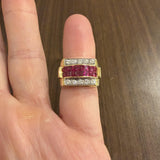 18k Yellow Gold Ruby and 0.50cttw Diamond Solid Ring Size 6.75