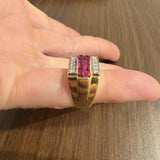 18k Yellow Gold Ruby and 0.50cttw Diamond Solid Ring Size 6.75