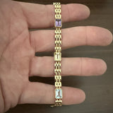 14k Yellow Gold 17g Bezel Set Multi Gemstone 7mm Fancy Link Bracelet Italy 7"