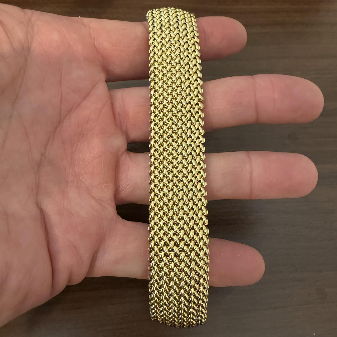 14k Yellow Gold 40.7g Thick Wide 20mm Mesh Link Bracelet Italy 7.25"