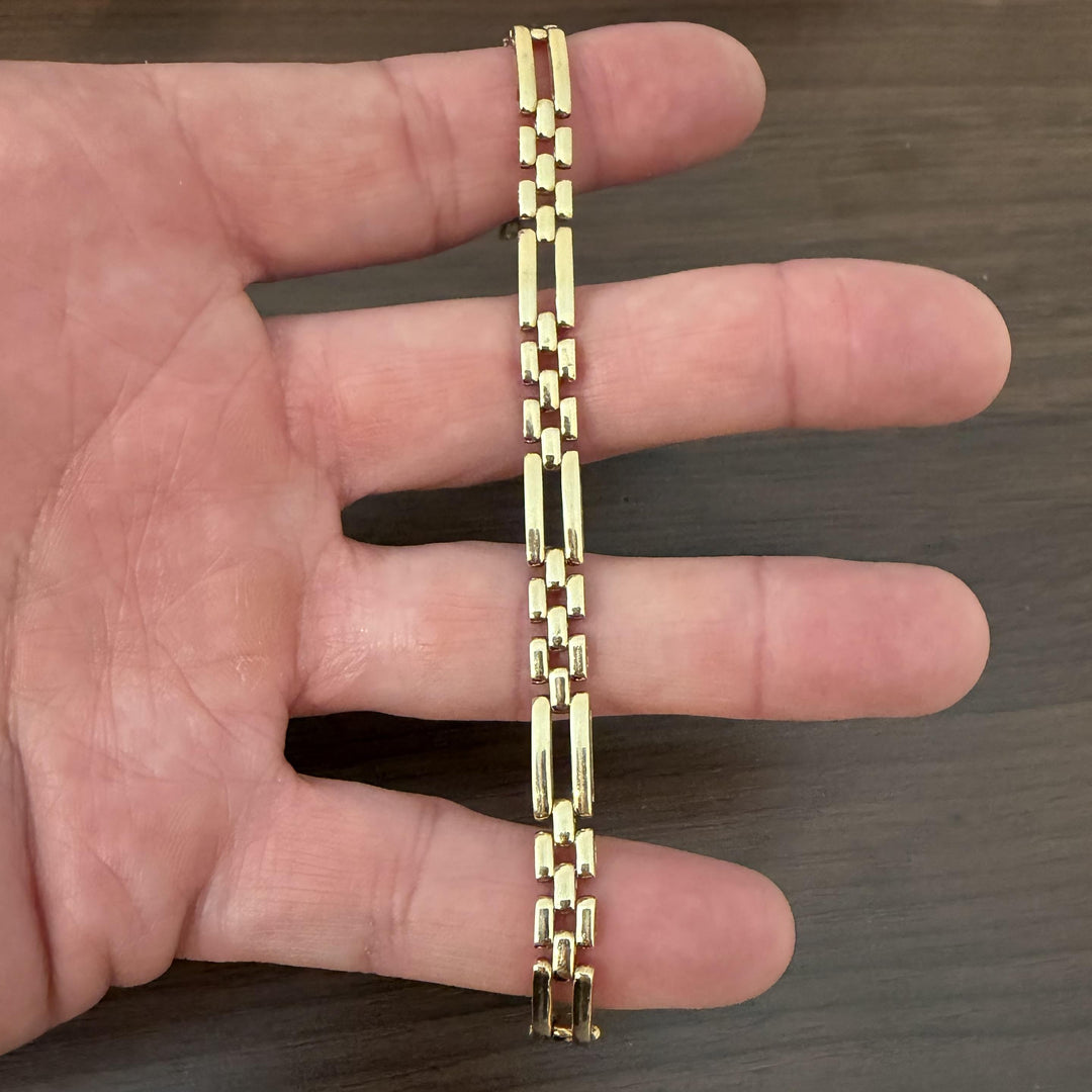 14k Yellow Gold 15.8g Vintage Ladies 7mm Fancy Panther Link Bracelet Italy 7.25"