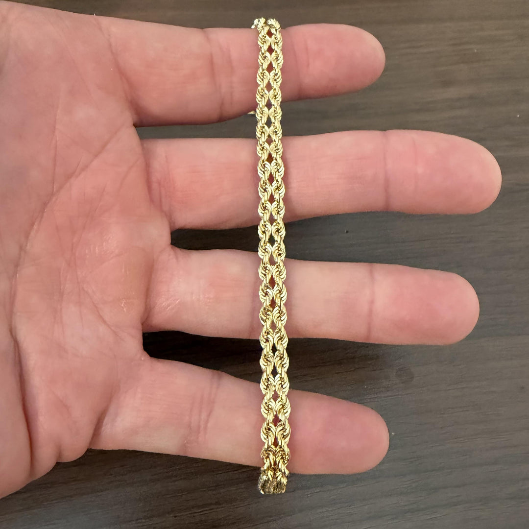 14k Yellow Gold 4.8g Hollow Diamond Cut 6mm Double Rope Bracelet 7.25"