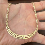 14k Yellow Gold 13.8g Vintage Graduated Greek Key Panel Link Necklace 17"