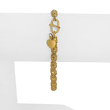 24k Pure Yellow Gold 13.3g Fancy Link Bracelet with Heart Charm 7"