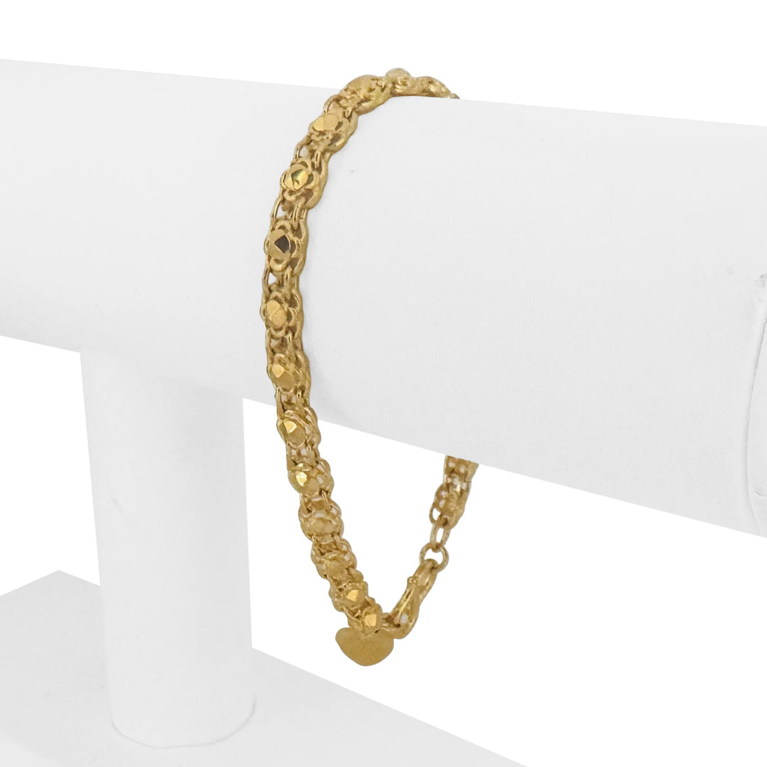 24k Pure Yellow Gold 13.3g Fancy Link Bracelet with Heart Charm 7"