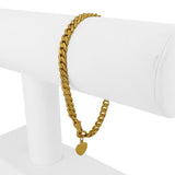 24k Pure Yellow Gold 16.2g Solid Curb Link Bracelet with Heart Charm 6.75"
