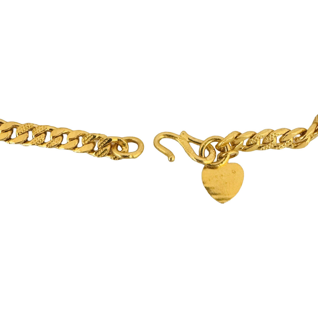 24k Pure Yellow Gold 16.2g Solid Curb Link Bracelet with Heart Charm 6.75"