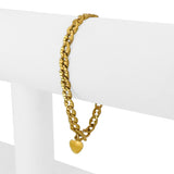 24k Pure Yellow Gold 11.8g Diamond Cut Curb Link Bracelet with Heart Charm 6.25"