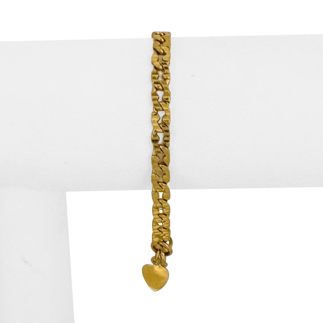 24k Pure Yellow Gold 11.8g Diamond Cut Curb Link Bracelet with Heart Charm 6.25"